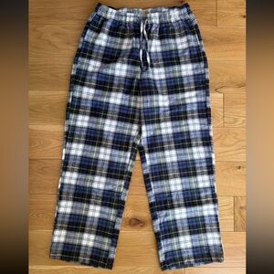 LL Bean Cotton Flannel Pajama Pants Blue Plaid Pockets Elastic Waist Size Small